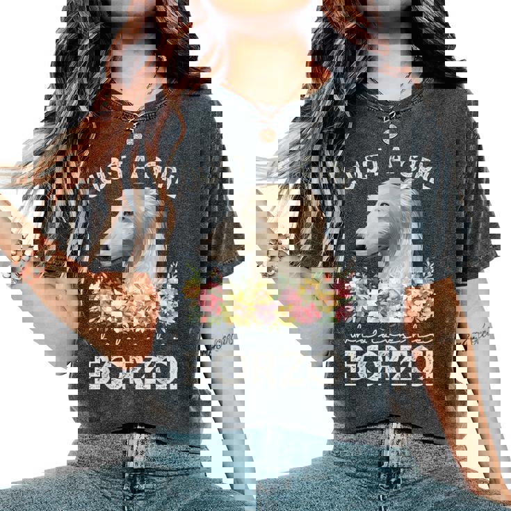 ボルゾイシャツ犬ギフト彼女を愛する女の子だけボルゾイ レディースオーバーサイズコンフォートTシャツ