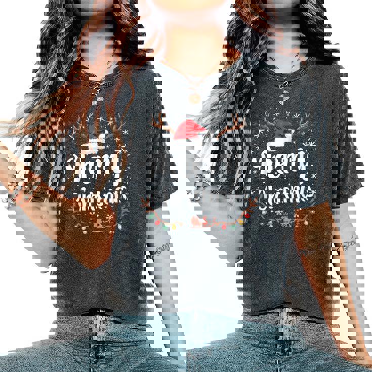 メリークリスマスライト サンタハット クリスマス ファミリー 男性 女性 キッズ レディースオーバーサイズコンフォートTシャツ