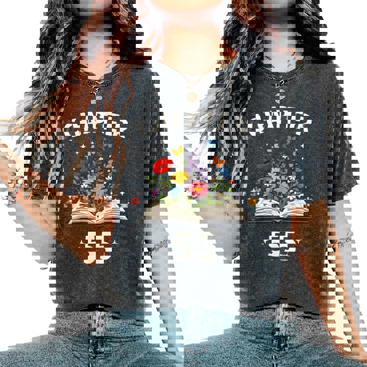 第55章 55歳 誕生日 お祝い 花本 レディースオーバーサイズコンフォートTシャツ