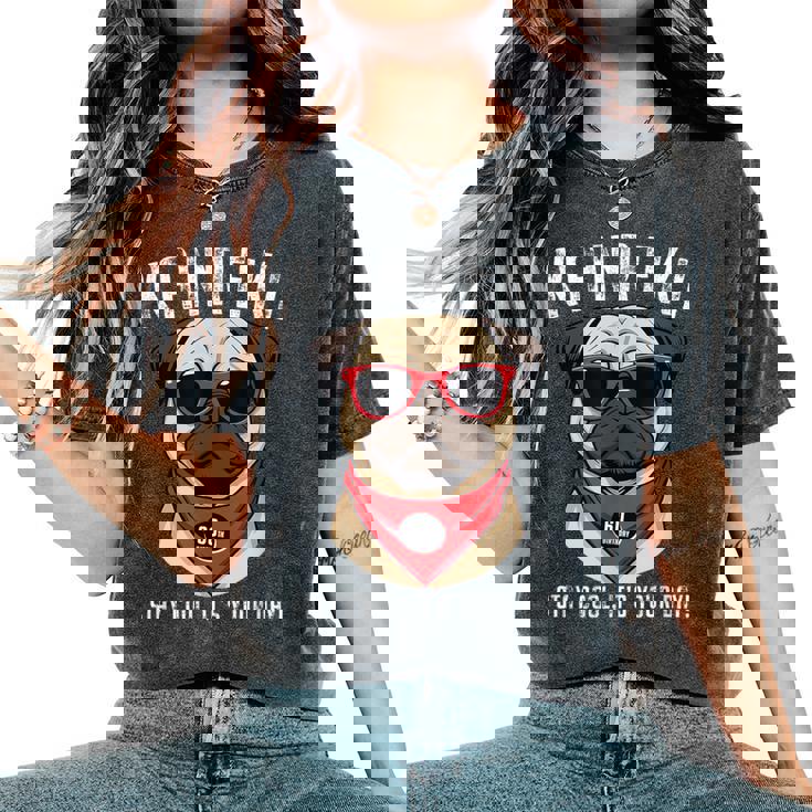 還暦祝い 犬 パグ サングラス 父 男性 女性 母 犬好き 還暦 お祝い 60歳 おもしろ おもろい レディースオーバーサイズコンフォートTシャツ