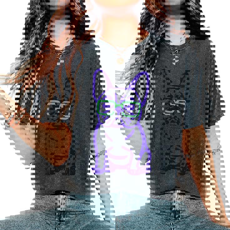 Cute French Bulldog Graphic With Glasses Pop Art Frenchie Women's Oversized Comfort Colors T-Shirt