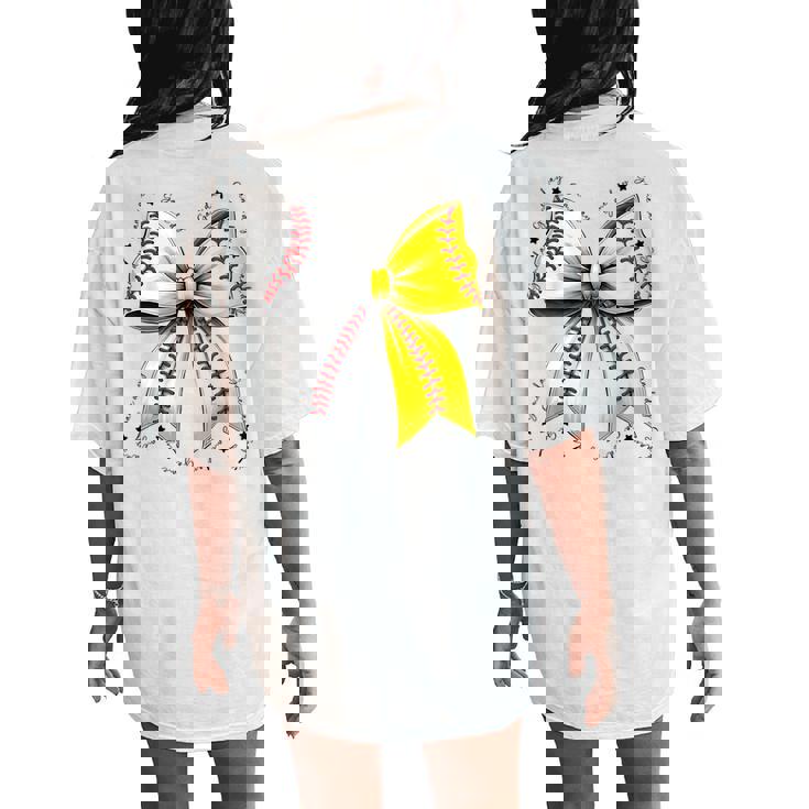 Baseball Softball Bow Coquette Baseball Mom Mama Women's Oversized Comfort T-Shirt Back Print