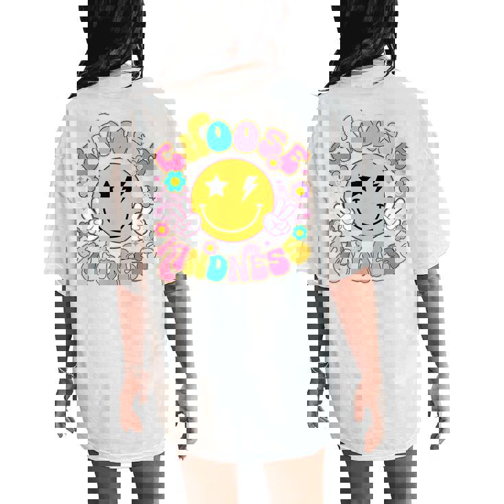 Cute Choose Kindness Groovy Smile Face Inspirational Be Kind Women's Oversized Comfort T-Shirt Back Print