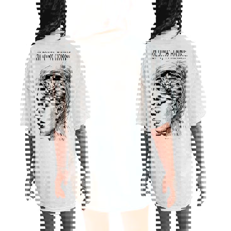 Cat Brain Girl Meme Graphic Women's Oversized Comfort T-Shirt Back Print