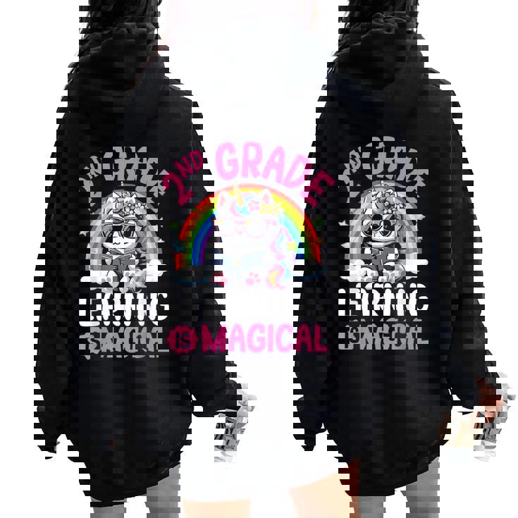 2Nd Grade Unicorn Cat Magical Caticorn Back Tochool レディース オーバーサイズ パーカー バックプリント