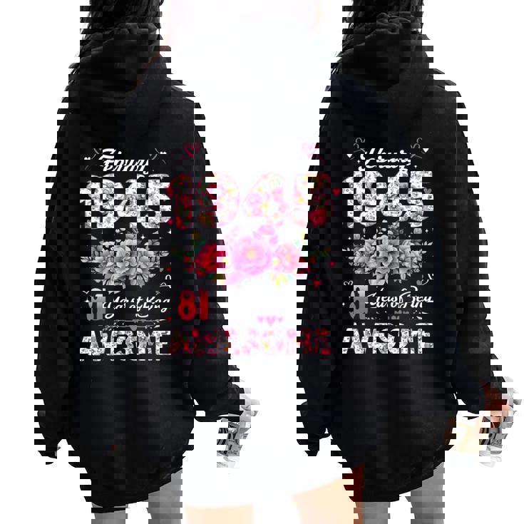 81歳 1945年2月 花柄 81歳 誕生日 男性 女性 長袖tシャツ レディース オーバーサイズ パーカー バックプリント