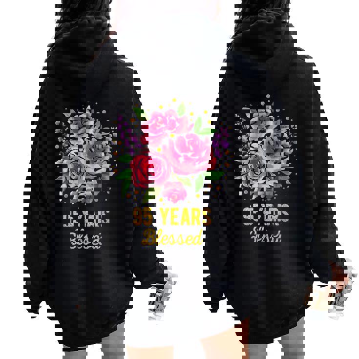 95歳 祝福されたかわいいバラの花 95歳 95歳の誕生日 レディース オーバーサイズ パーカー バックプリント