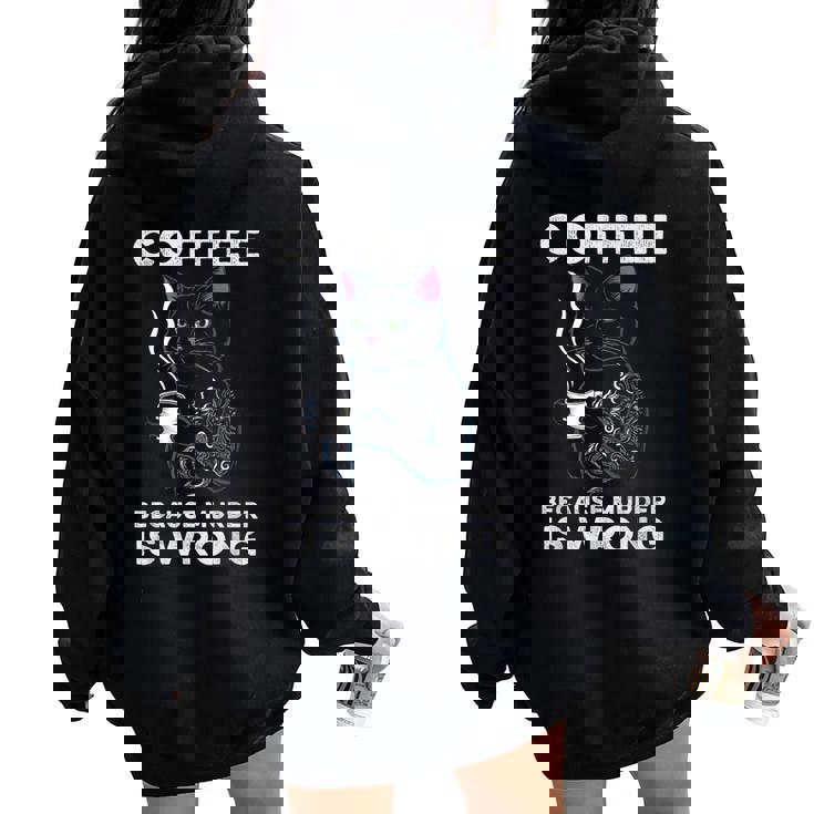 Black Cat Drinking Coffee Because Murder Is Wrong Retro For Women Women Oversized Hoodie Back Print