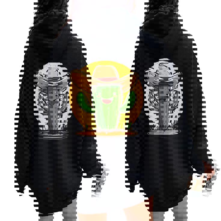 Cactus Cool Avec Chapeau De Cowboy Brille Dans Les Tenues Sweat à capuche oversize pour femme avec imprimé dans le dos