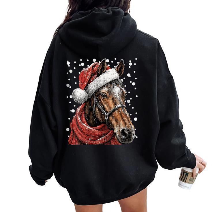 Cheval Enneigé Avec Bonnet De Père Noël D'hiver Sweat à capuche oversize pour femme avec imprimé dans le dos
