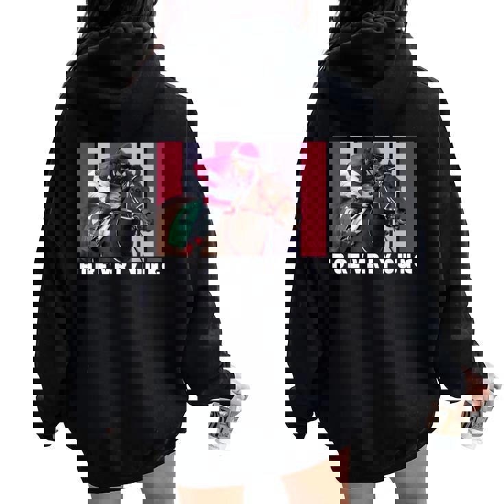 Forever Young Horse、競馬、デルマール、サンタアニタ レディース オーバーサイズ パーカー バックプリント