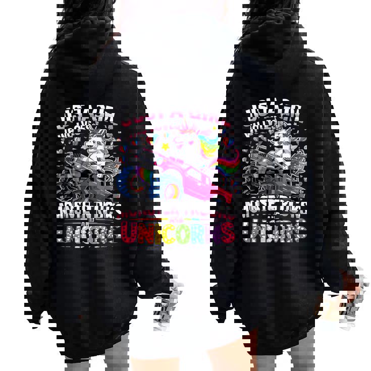 Just A Girl Who Loves Monster Trucks And Unicorns Women Oversized Hoodie Back Print