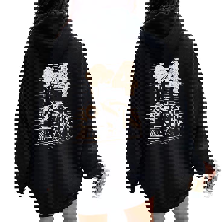 Vintage 4Th Train Birthday Boy Girl 4 Year Old Women Oversized Hoodie Back Print