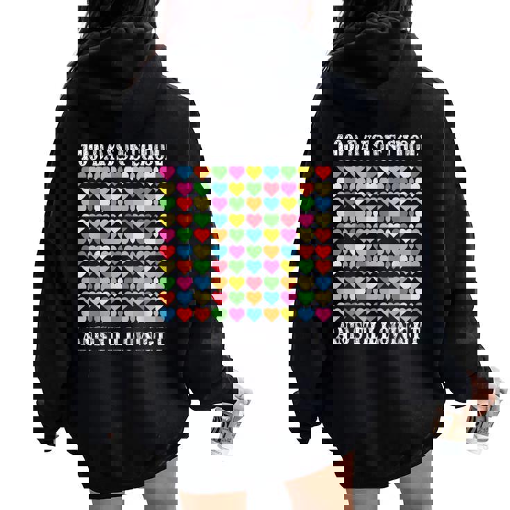 Heart Love 100 Days Ofchool Teacher Boy Girl レディース オーバーサイズ パーカー バックプリント