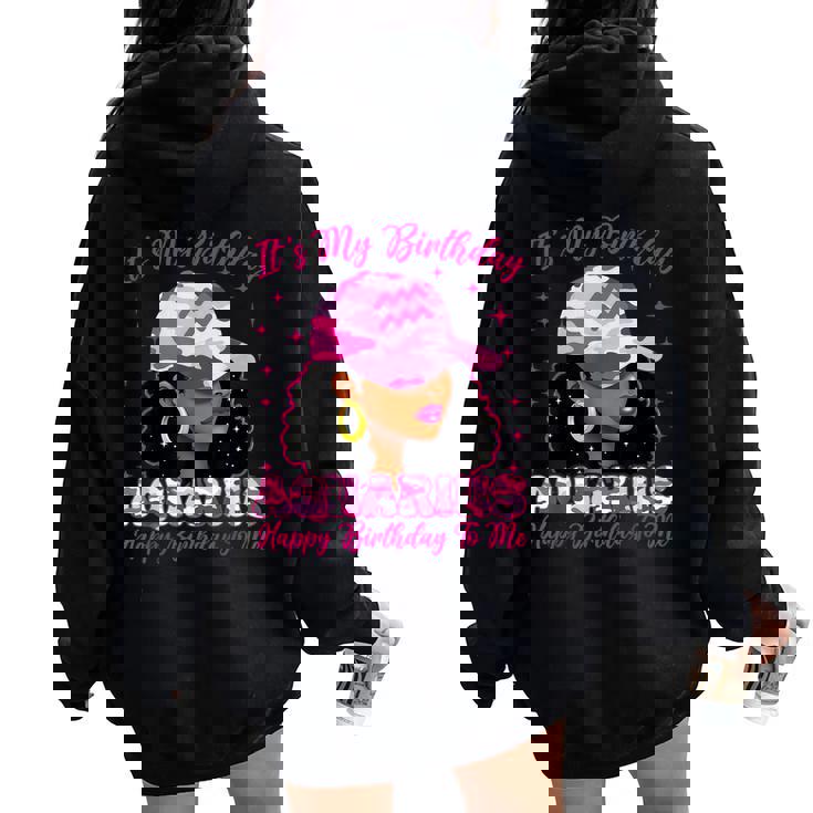 It's My Birthday Aquarius Black Woman Pink Camo Women Oversized Hoodie Back Print