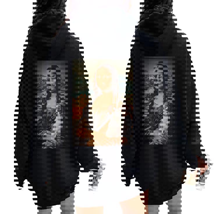 Jack Russel Mona Lisa Pittura Artistica Cane Mamma Papà Felpa con cappuccio oversize da donna con stampa posteriore