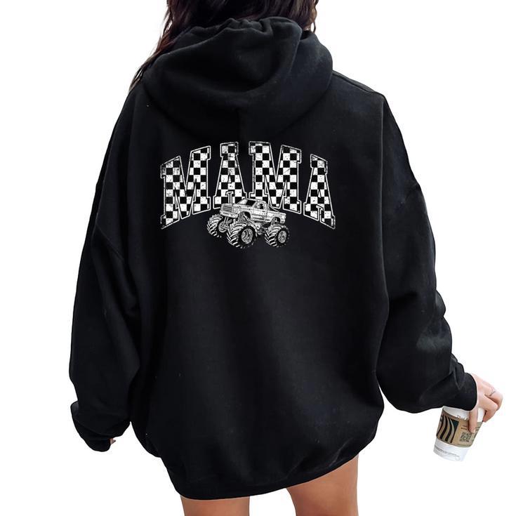 Mama Retro Monster Truck Family Crew Birthday Matching Women Oversized Hoodie Back Print