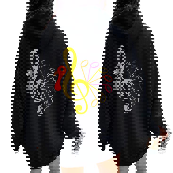 Music Note Symbol Turkey Teacher Fall Thanksgiving Autumn Women Oversized Hoodie Back Print