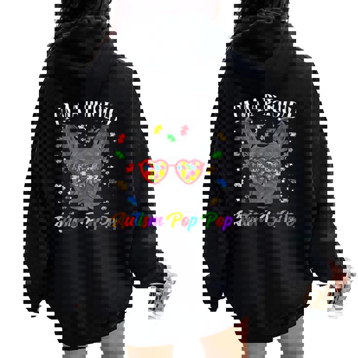 Proud Autism Pop Pop French Bulldog Dog Puzzle Glasses Women Oversized Hoodie Back Print