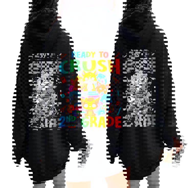 Ready To Crush 2Nd Grade Back Tochool 2Nd Grade Cat Kitten レディース オーバーサイズ パーカー バックプリント