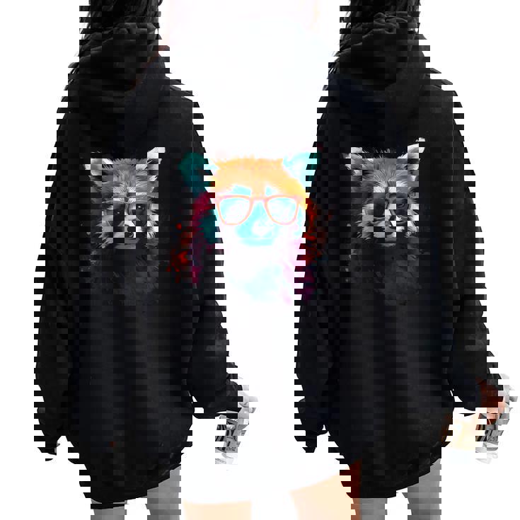 Red Panda サングラスアートワーク レディース オーバーサイズ パーカー バックプリント