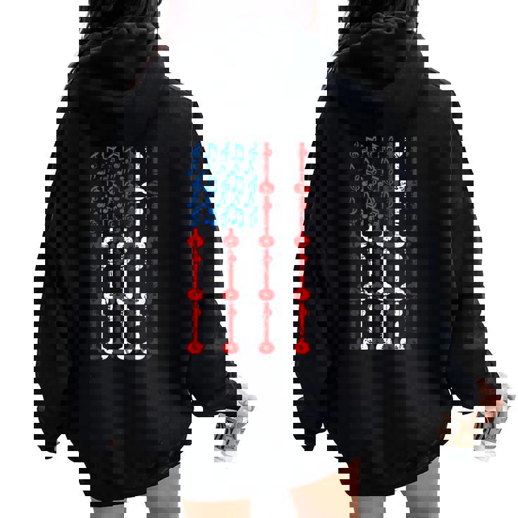 Sitar American Flag 4th Of July Men Women Sitarist USA Sitar Women Oversized Hoodie Back Print