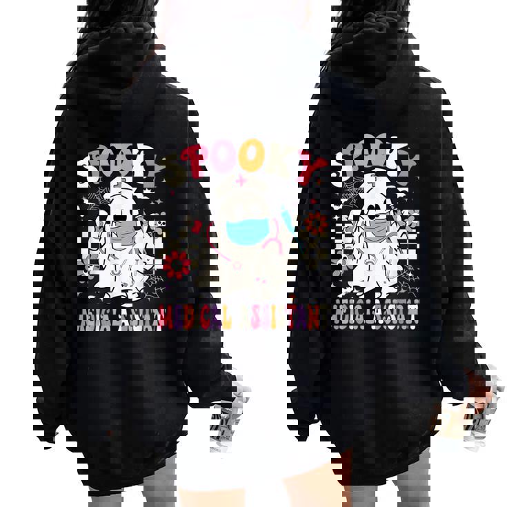 Spooky Medical Assistant Halloween Groovy Med Assistant Women Oversized Hoodie Back Print