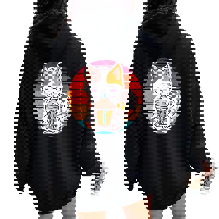 かわいい猫 ボバ ティーバブル アニメ 日本猫 女の子 ティーン レディース オーバーサイズ パーカー バックプリント