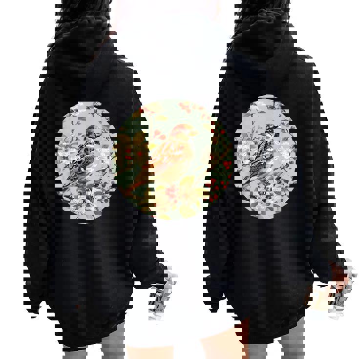 かわいい花のスズメの花の家のスズメ。 レディース オーバーサイズ パーカー バックプリント