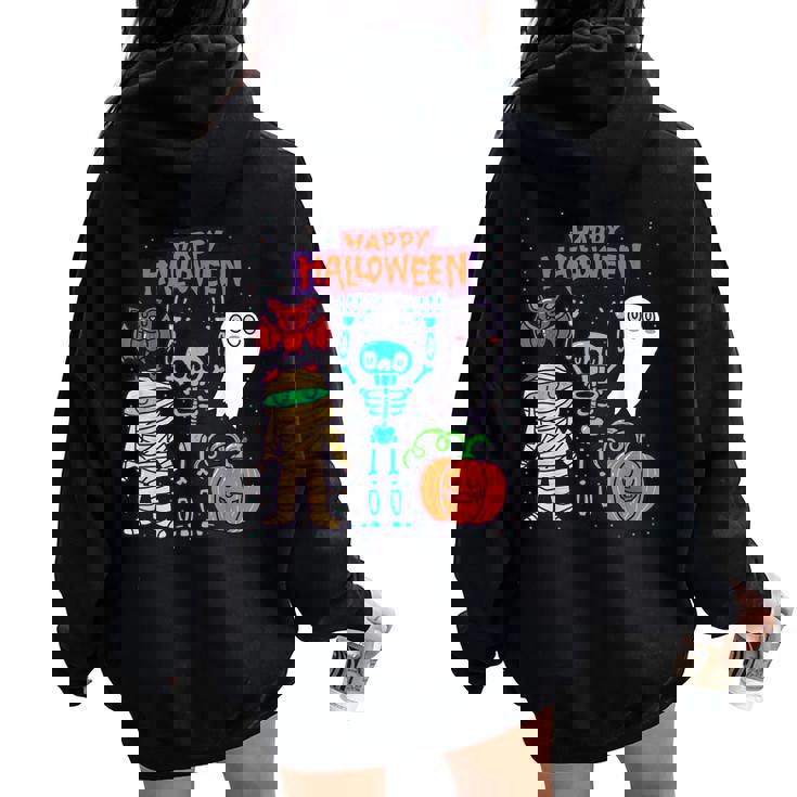 ハッピーハロウィン骨格かぼちゃかわいいゴーストキッズ男の子女の子 レディース オーバーサイズ パーカー バックプリント