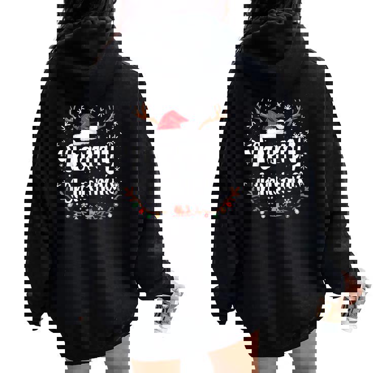 メリークリスマスライト サンタハット クリスマス ファミリー 男性 女性 キッズ レディース オーバーサイズ パーカー バックプリント