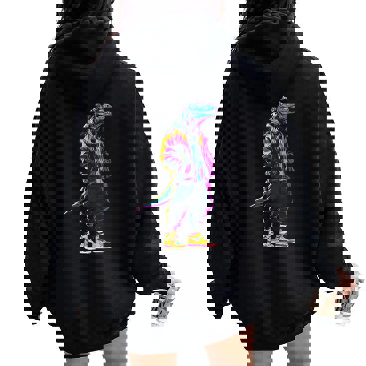 恐竜 漫画 かわいい かわいい かっこいい モチーフ 男性 女性 T-Rex レディース オーバーサイズ パーカー バックプリント