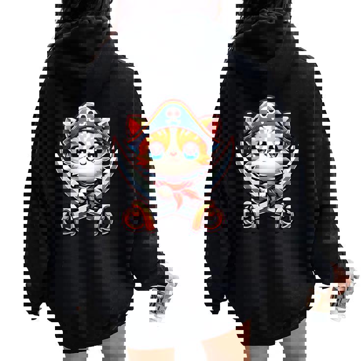 猫 海賊 キャプテントーク 海賊の日 幼児 女の子 男の子 レディース オーバーサイズ パーカー バックプリント