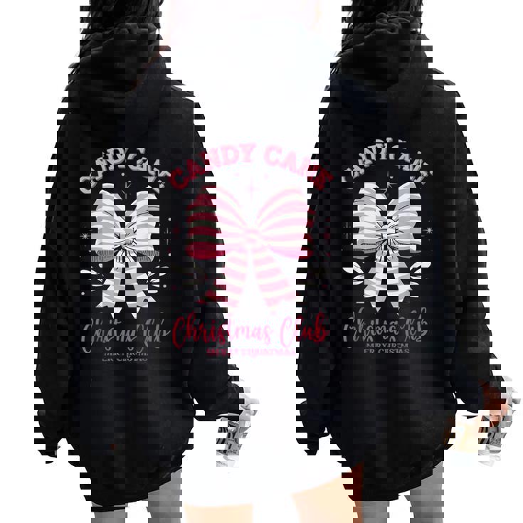 Pink Candy Cane Christmas Club Cute Coquette Bow Girl Women Oversized Hoodie Back Print