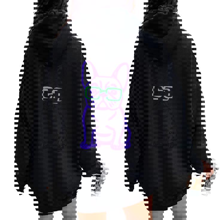 Cute French Bulldog Graphic With Glasses Pop Art Frenchie Women Oversized Hoodie Back Print