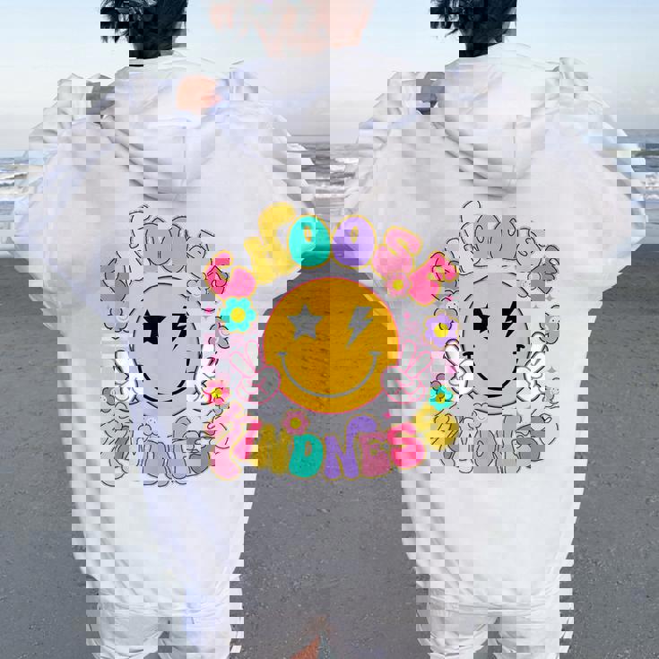 Cute Choose Kindness Groovy Smile Face Inspirational Be Kind Women Oversized Hoodie Back Print