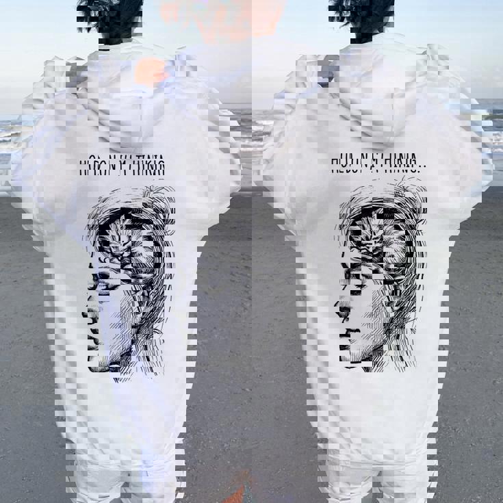 Cat Brain Girl Meme Graphic Women Oversized Hoodie Back Print