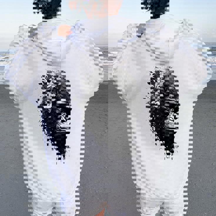 Gorilla Flowers モンキーアニマルプリントアート ゴリラ レディース オーバーサイズ パーカー バックプリント