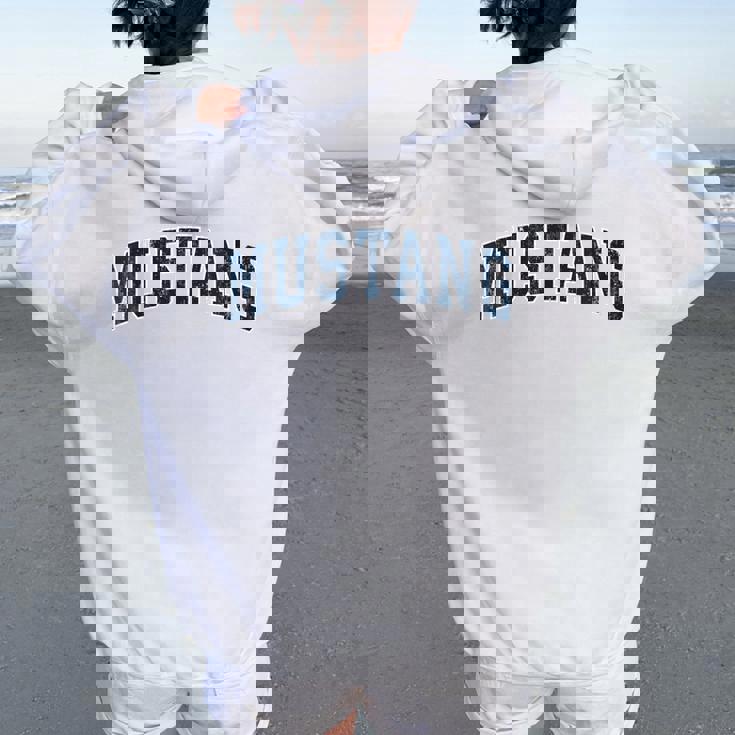 Mustang Oklahoma Ok Diseño Deportivointage Diseño Azul Marino Cuello Women Oversized Hoodie Back Print