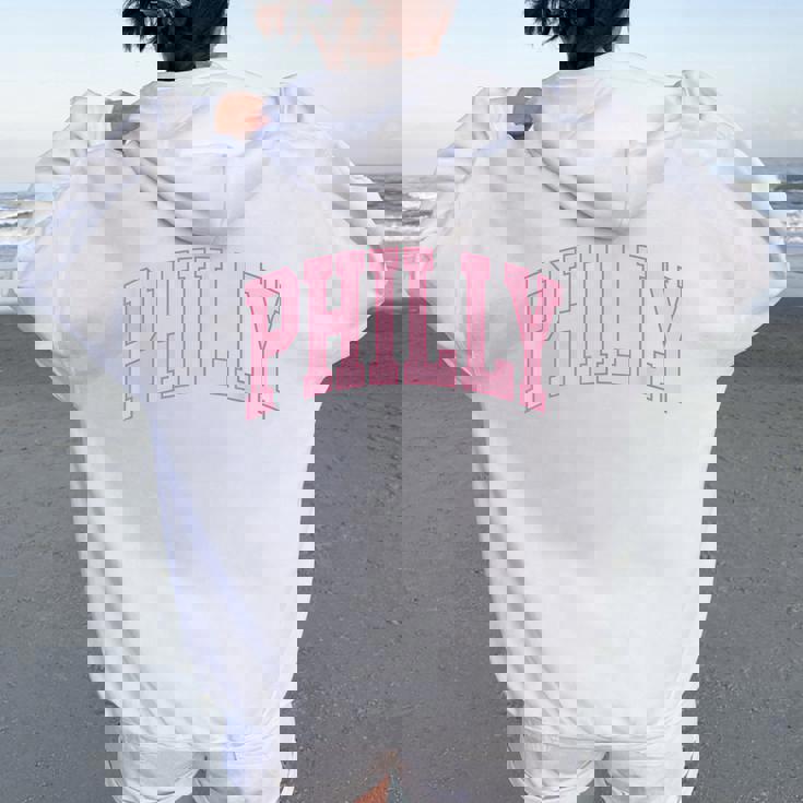 Philly Pink Retro Preppy Throwback Philadelphia Girls Womens Women Oversized Hoodie Back Print