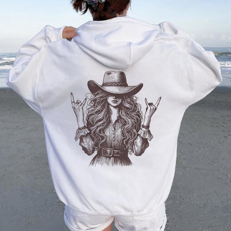 Rock And Roll Cowgirl Western Rodeo Girl Graphic Women Women Oversized Hoodie Back Print