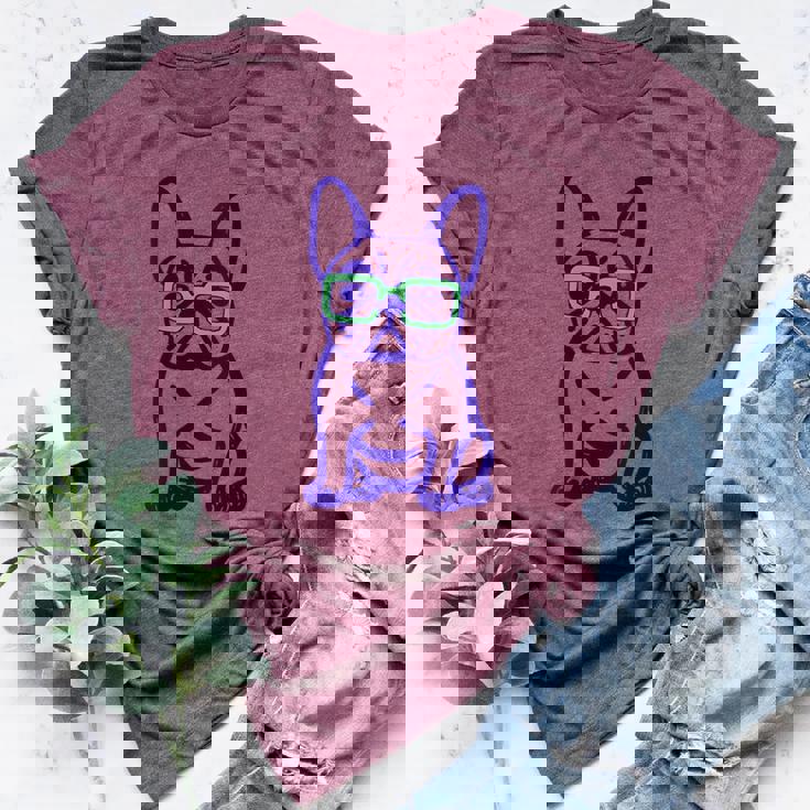 Cute French Bulldog Graphic With Glasses Pop Art Frenchie Women's Heather T-Shirt