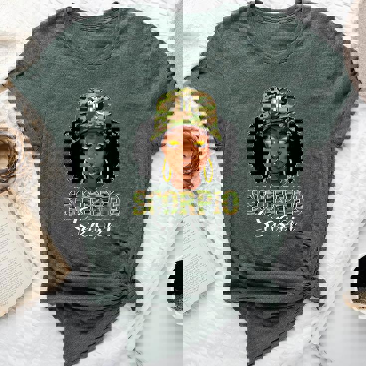 Scorpio Season Black Woman With Camo Hat Birthday Girls Bella Canvas T-shirt