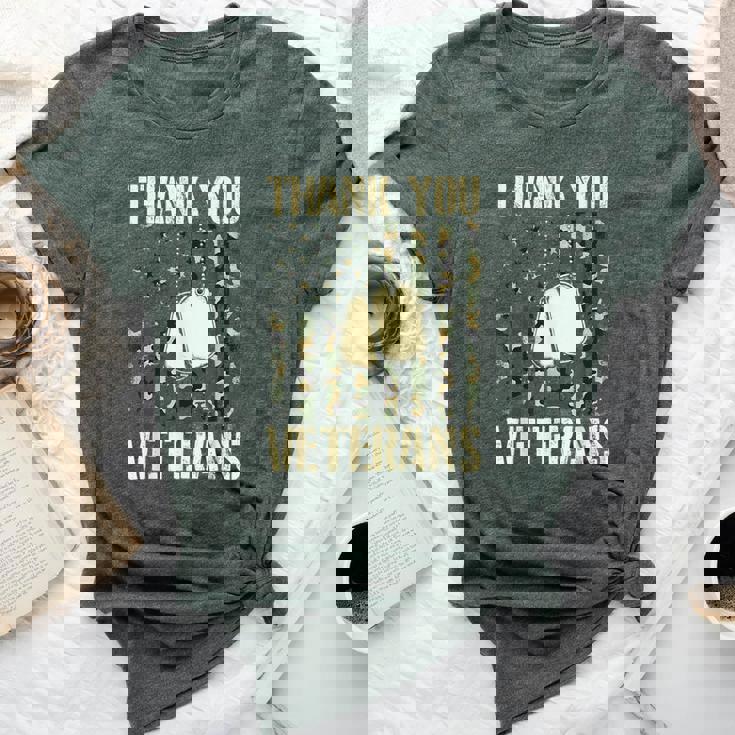 Thank You Veterans Patriotic Dog Tag American Flag Women Bella Canvas T-shirt