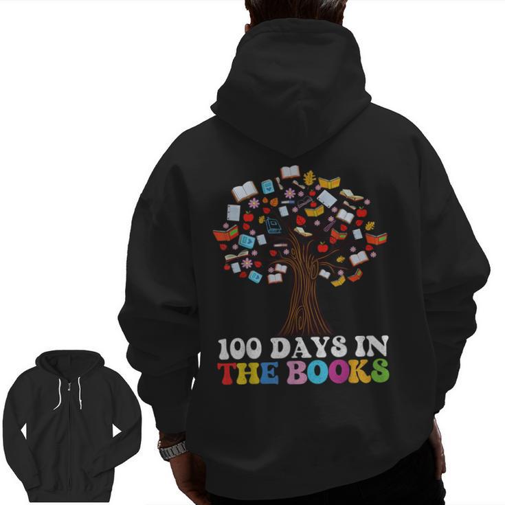 100 Days In The Books Reading Teacher 100th Day Of School Men Zip Up Hoodie Back Print