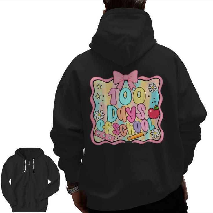 100 Days Of School Preppy 100th Day Of School Teacher Kids Men Zip Up Hoodie Back Print