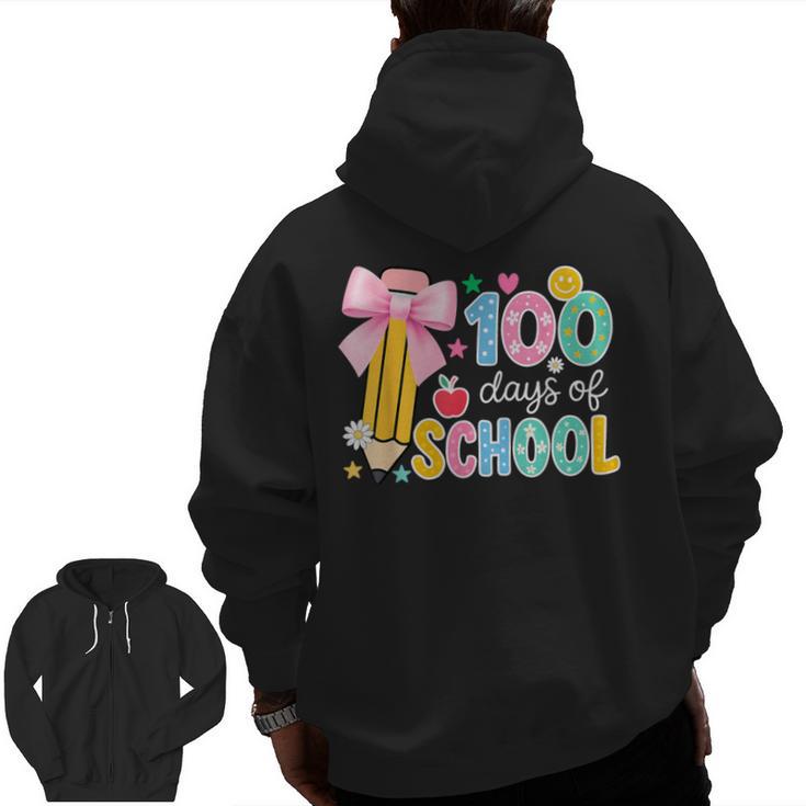 100 Days Of School Preppy 100th Day Of School Teachers Girls Men Zip Up Hoodie Back Print