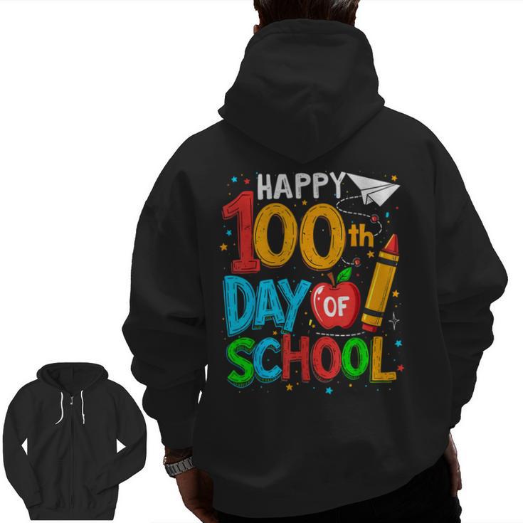 100th Day Of School Teachers Kids Happy 100 Days Men Zip Up Hoodie Back Print