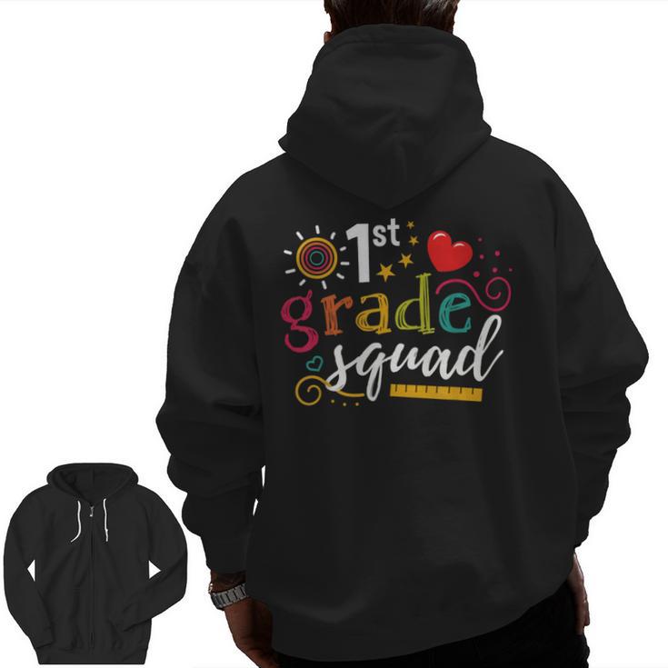 1st First Grade Squad Student Teacher Back To School Men Zip Up Hoodie Back Print