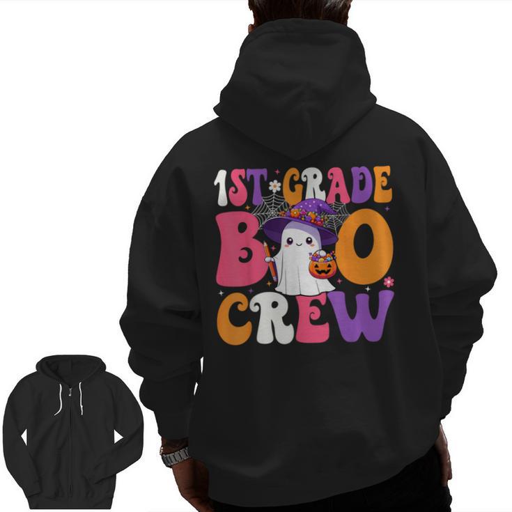 1st Grade Boo Crew Halloween First Grade Halloween Teacher Men Zip Up Hoodie Back Print